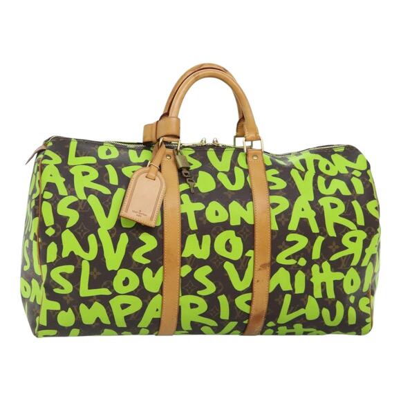 LOUIS VUITTON Monogram Graffiti Keepall 50 Boston Bag Vert M93700 - Picture 1 of 16